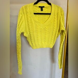 NWOT-Forever 21 Yellow V-Neck Cable Knit Sweater